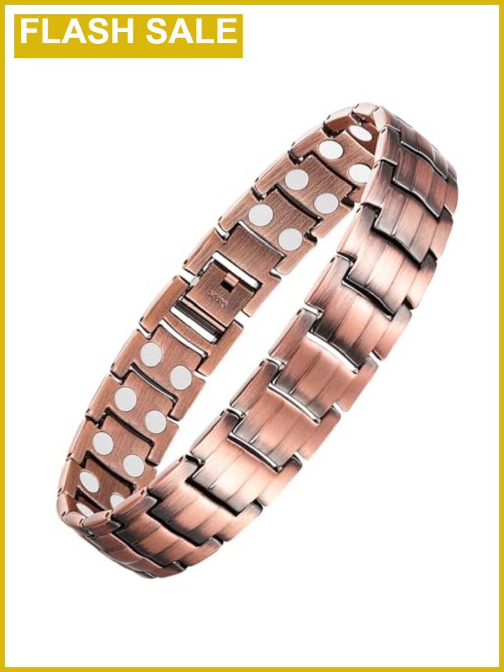 Mens Solid Copper Magnetic Bracelet with Double-Row Strong Magnets